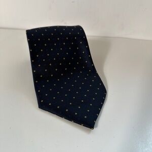 Vintage Hermes Paris Navy Yellow Mens Tie 100% Silk Hand Made